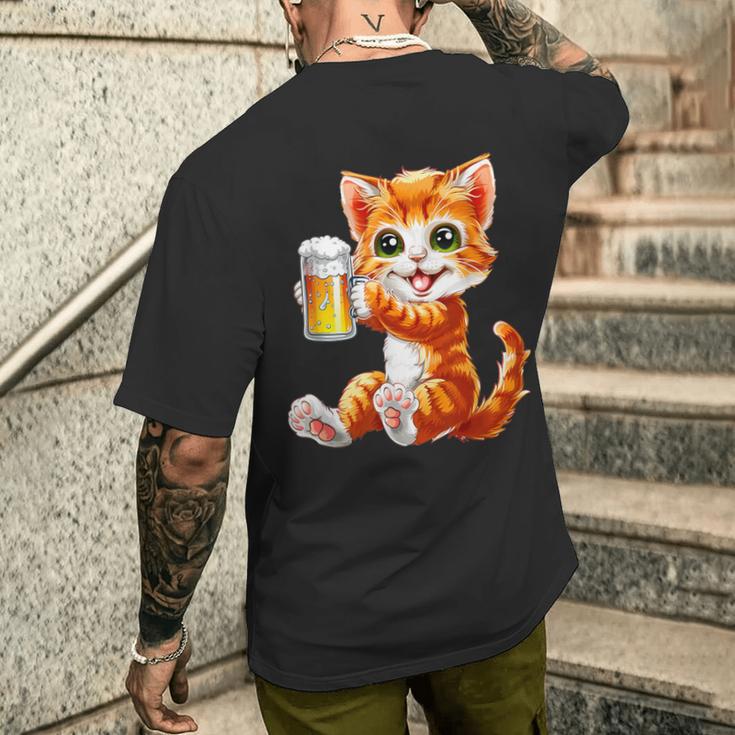 Katze Kater Trinkt Bier Zum Männertag Oderatertag T-Shirt mit Rückendruck Geschenke für Ihn