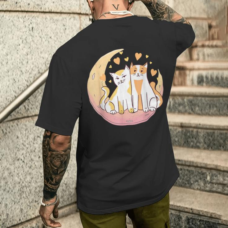 Kawaii Cat Purple Moon Celestial Feline Astrologer Stargazer Men's T-shirt Back Print Funny Gifts