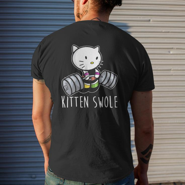 Kitten Swole Cat Powerlifting Weightlifting Gym Training Mens Back Print T-shirt Gifts for Him