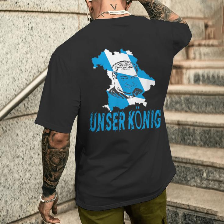 Königliches Porträt Kurzärmliges Herren-T-Kurzärmliges Herren-T-Shirt Schwarz mit Blauem Druck – Unser König Geschenke für Ihn