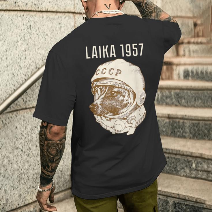 Laika Dog Sputnik Space Space Ussr T-Shirt mit Rückendruck Geschenke für Ihn