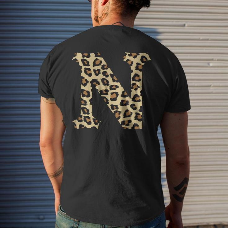 Leopard Cheetah Print Letter N Initial Rustic Monogram Men's T-shirt Back Print Funny Gifts
