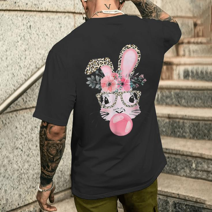 Leopard Print Rabbit Bunny Blowing Bubble Gum Easter Day Men's T-shirt Back Print Gifts for Him