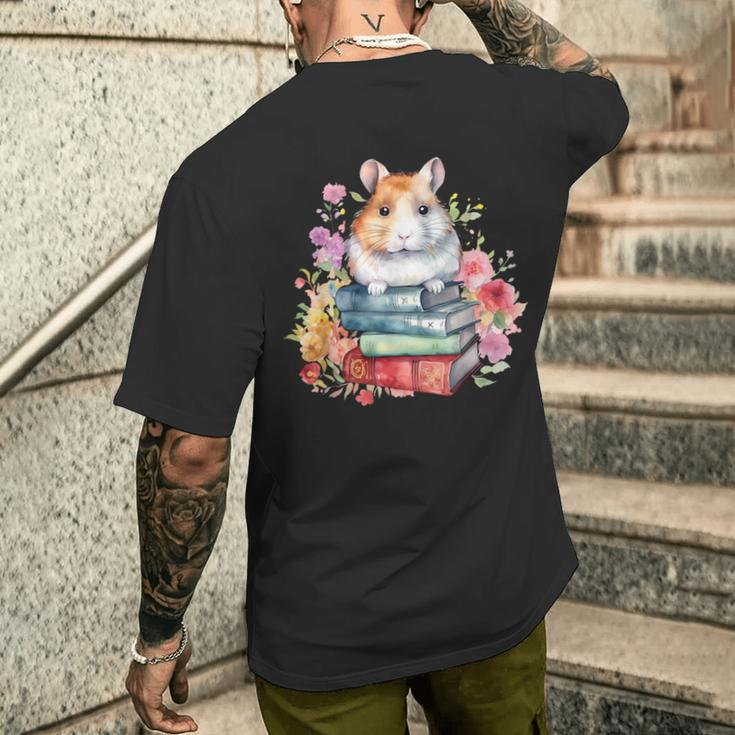 Lesebücher Buchliebhaber Hamster Und Aquarell Bücher T-Shirt mit Rückendruck Geschenke für Ihn