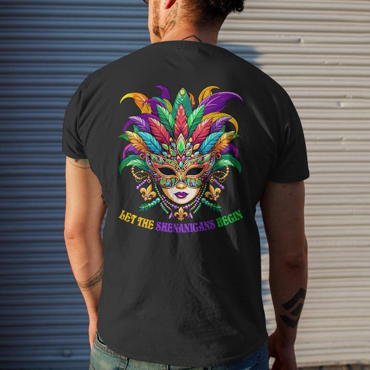 Let The Shenanigans Begin Mardi Gras Jester Mask Beads Women Men's T-shirt Back Print Gifts for Him