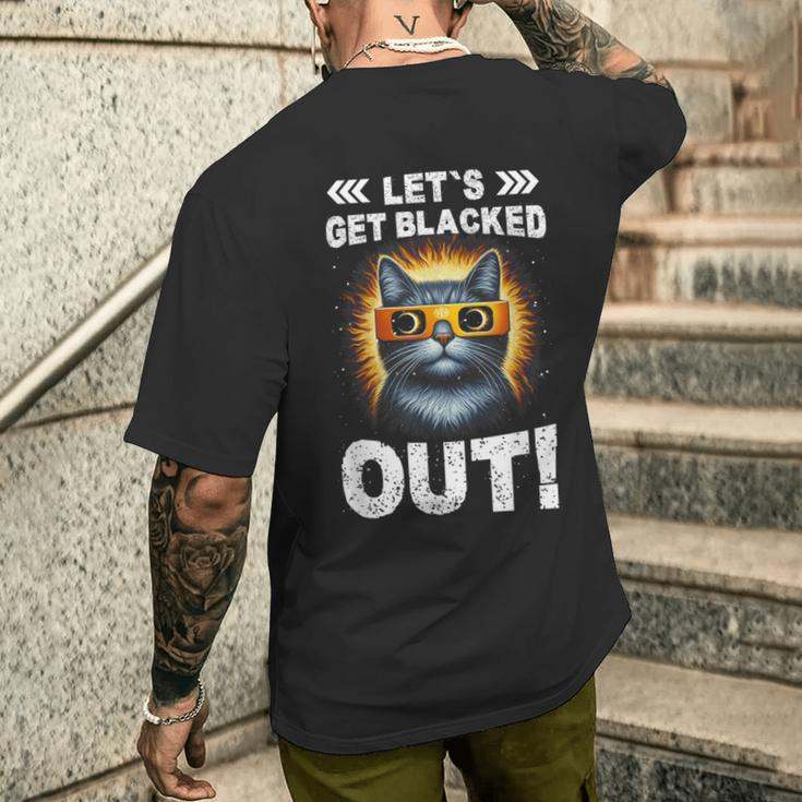 Let's Get Blacked Out Total Solar Eclipse 2024 Cat Lover Men's T-shirt Back Print Gifts for Him