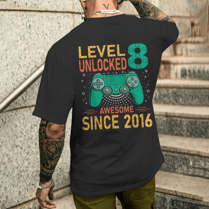 Level 8 Unlocked Birthday 8Th Birthday Gaming 8 Years Old Men's T-shirt Back Print Gifts for Him