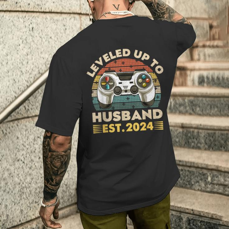 I Leveled Up To Husband Est 2024 Promoted To Hubby Groom Men's T-shirt Back Print Gifts for Him