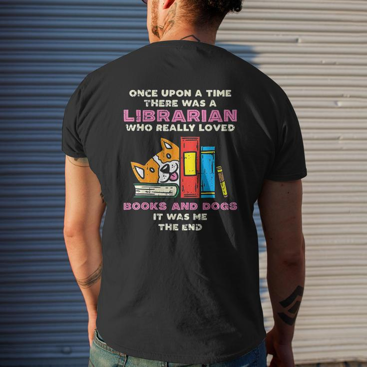 Librarian Books And Dogs Pet Lover Library Worker Mens Back Print T-shirt Gifts for Him