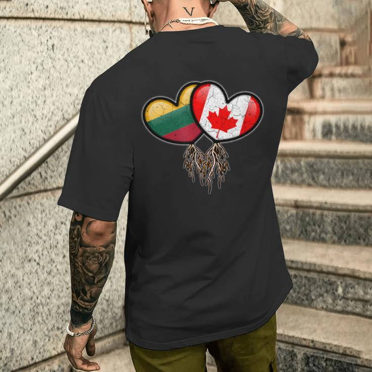 Lithuanian Canadian Flags Inside Hearts With Roots Men's T-shirt Back Print Funny Gifts