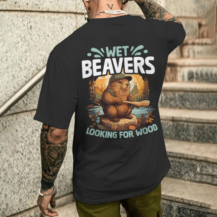 Looking For Wood Beaver Pun Humor Animal Wet Beaver Men's T-shirt Back Print Gifts for Him
