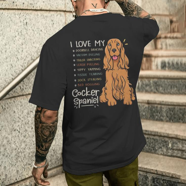 I Love My Cocker Spaniel Dog Mom Dad Men's T-shirt Back Print Gifts for Him