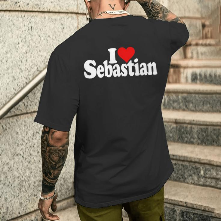I Love Heart Sebastian Name On A Men's T-shirt Back Print Gifts for Him