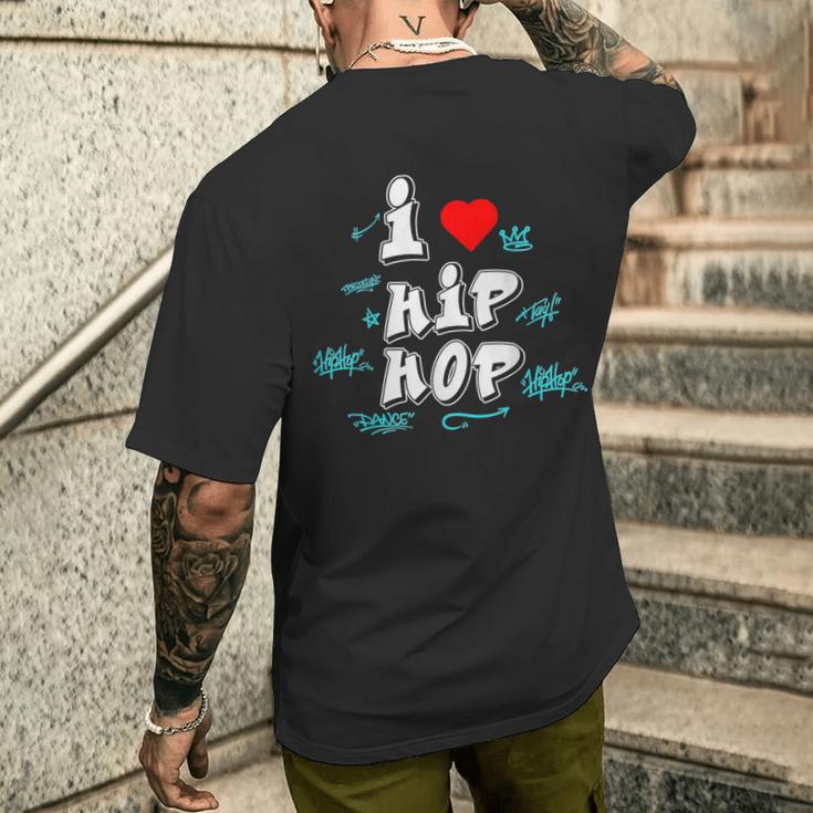 I Love Hip Hop Herz Rap Und Hip Hop Fan T-Shirt mit Rückendruck Geschenke für Ihn