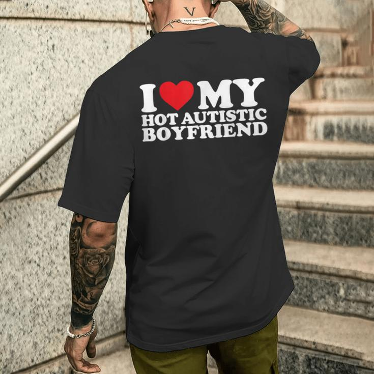 I Love My Hot Autistic Boyfriend Heart Autism Awareness Men's T-shirt Back Print Gifts for Him