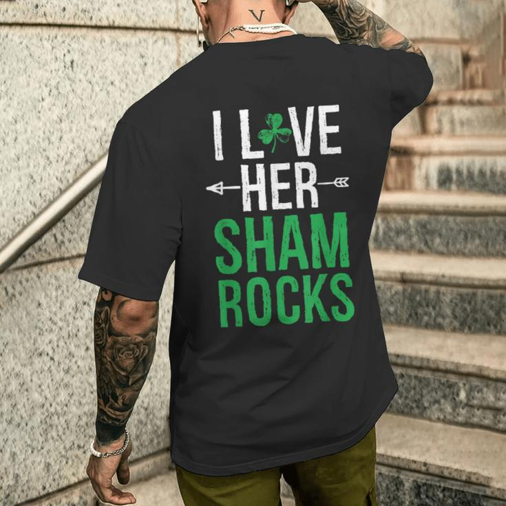 I Love Her Shamrocks Matching St Patrick's Day Couples Men's T-shirt Back Print Gifts for Him