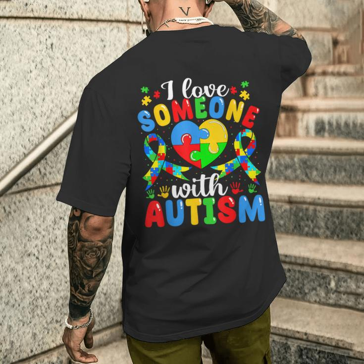 I Love Someone With Autism Awareness Heart Puzzle Pieces Men's T-shirt Back Print Gifts for Him
