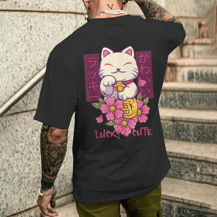 Lucky And Cute Japanese Lucky Cat Maneki Neko Good Luck Cat Men's T-shirt Back Print Gifts for Him