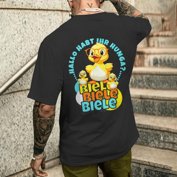 Lustige Enten Hallo Habt Ihr Hunger Biele Biele Biele T-Shirt mit Rückendruck Geschenke für Ihn