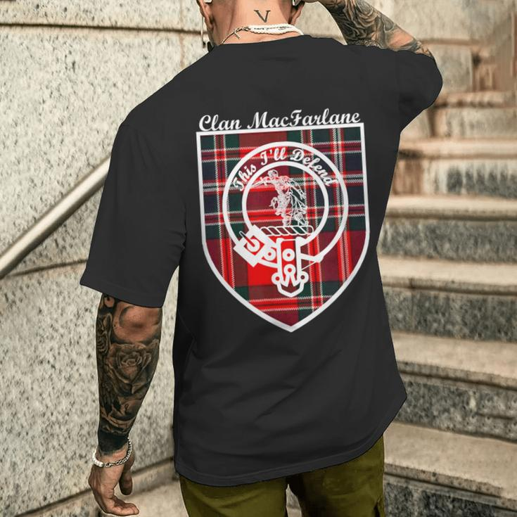 Macfarlane Surname Last Name Scottish Clan Tartan Crest Men's T-shirt Back Print Gifts for Him