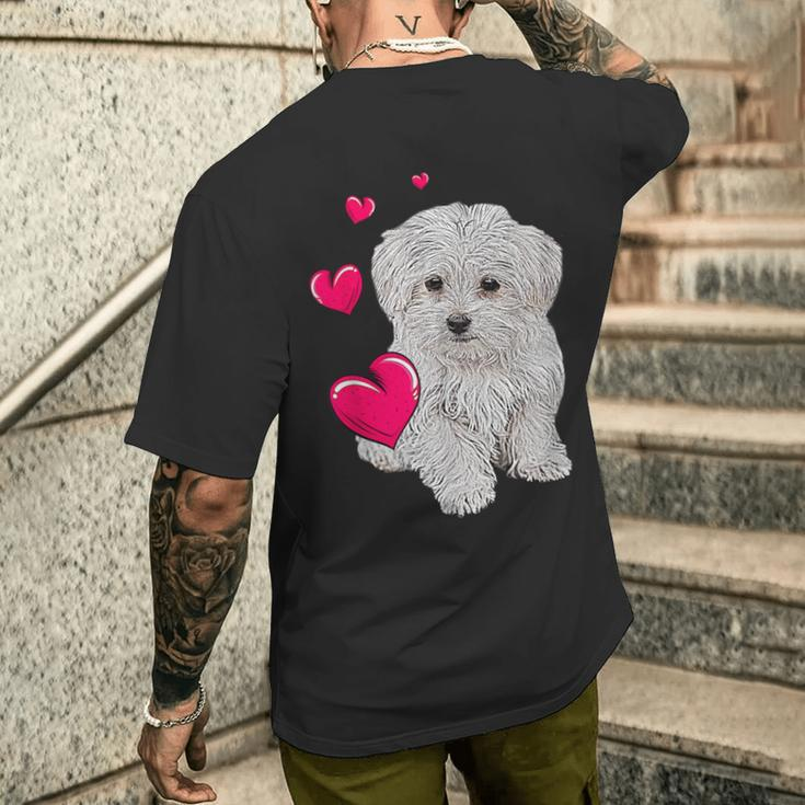 Maltese Dog And Heart Dog T-Shirt mit Rückendruck Geschenke für Ihn