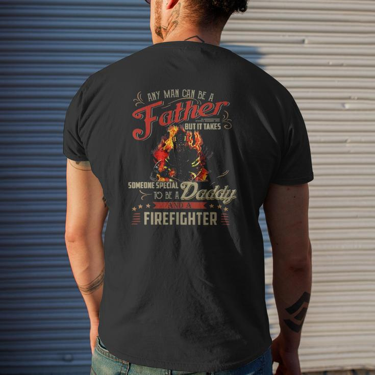 Any Man Can Be A Father Fireman Fathers Day Mens Back Print T-shirt Gifts for Him