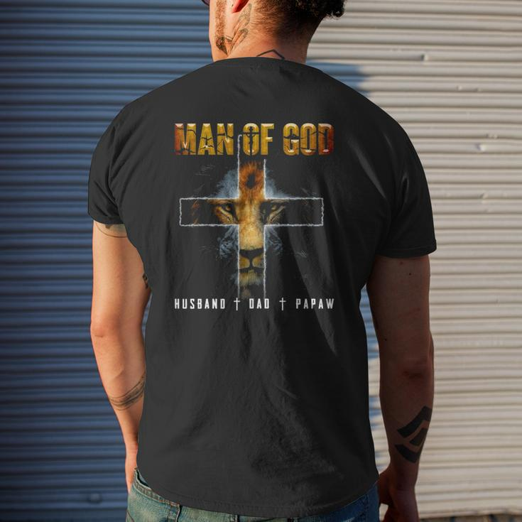 Man Of God Husband Dad Papaw Christian Mens Back Print T-shirt Gifts for Him