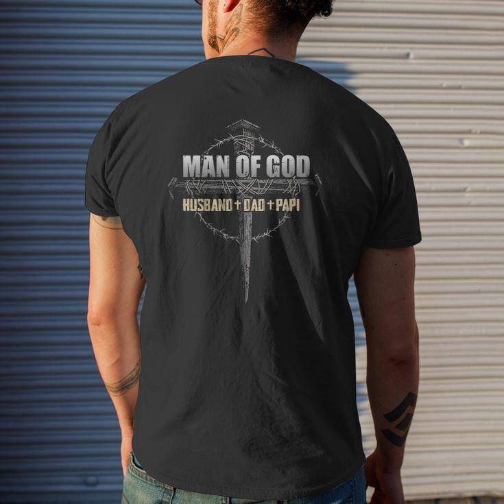 Man Of God Husband Dad Papi Vintage Fathers Day Mens Back Print T-shirt Gifts for Him