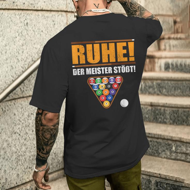 Männer Ruhe Der Meister Stößt Billiard Slogan German Language T-Shirt mit Rückendruck Geschenke für Ihn