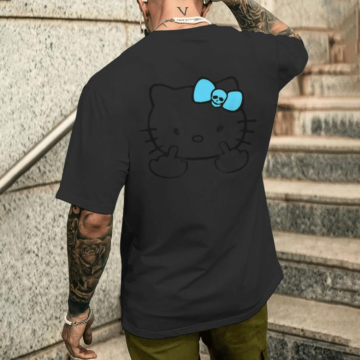 Mean Kitty Middle Finger Gray T-Shirt mit Rückendruck Geschenke für Ihn