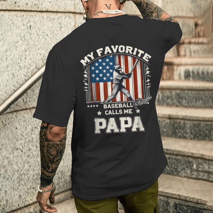 Mein Lieblings-Baseballspieler Nennt Mich Papa American Flag Dad T-Shirt mit Rückendruck Geschenke für Ihn