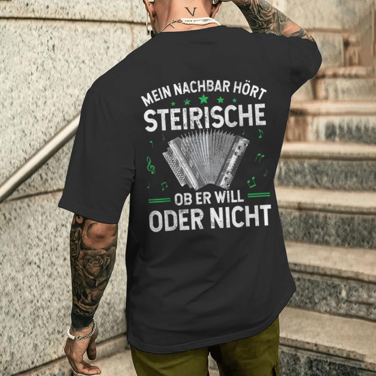 Mein Nachbar Hört Steirische Harmonika Quetschn T-Shirt mit Rückendruck Geschenke für Ihn