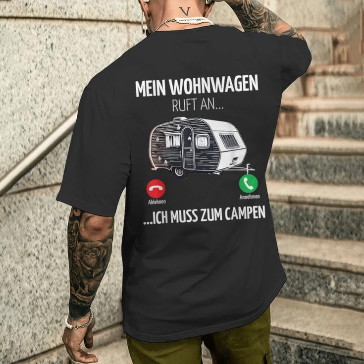 Mein Wohnwagen Ruft An Muss Zum Camping Camper T-Shirt mit Rückendruck Geschenke für Ihn