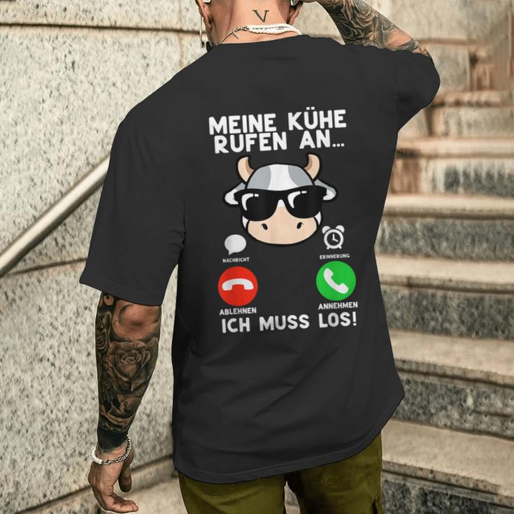 Meine Kühe Rufen An Lustig Bauernhof Taurus Cow Farmer T-Shirt mit Rückendruck Geschenke für Ihn