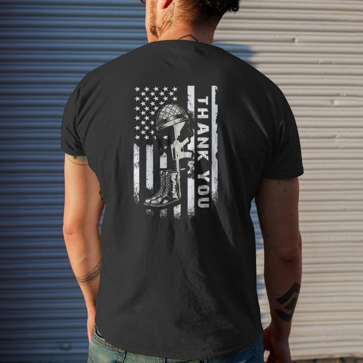 Memorial Day American Flag Army Patriotic Veterans Mens Back Print T-shirt Gifts for Him