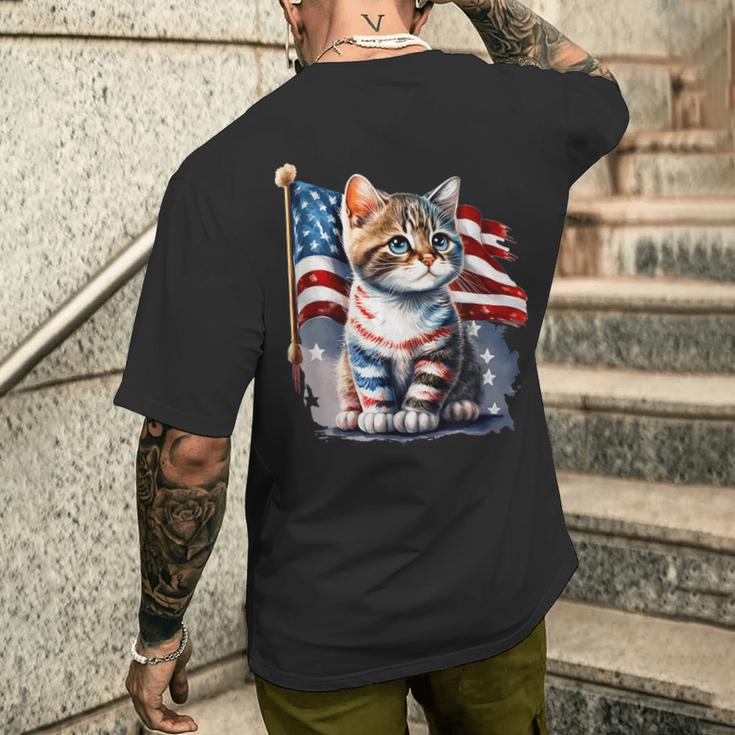 Memorial Day Cat 4Th Of July Patriotic Usa Flag Men's T-shirt Back Print Gifts for Him