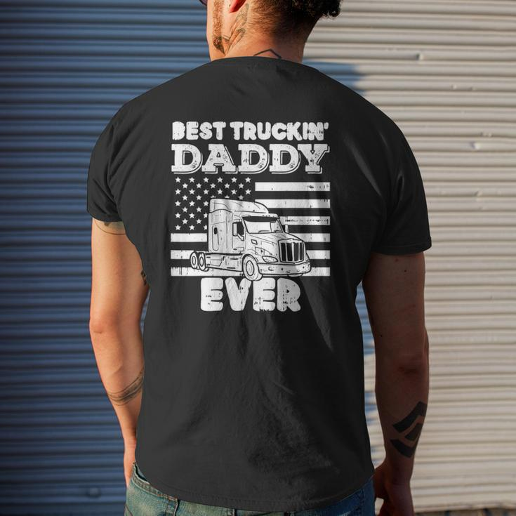 Mens American Flag Best Truckin Daddy Truck Driver Trucker Mens Back Print T-shirt Gifts for Him