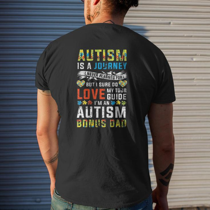 Mens Autism Bonus Dad Journey Quote Autism Awareness Mens Back Print T-shirt Gifts for Him