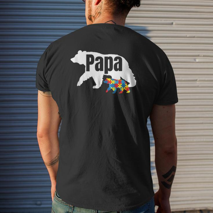 Mens Bear With Cub Cool Autism Awareness Papa Dad Mens Back Print T-shirt Gifts for Him