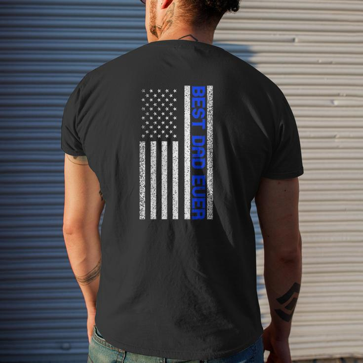 Mens Best Dad Ever Thin Blue Line Dad Father's Day American Flag Mens Back Print T-shirt Gifts for Him