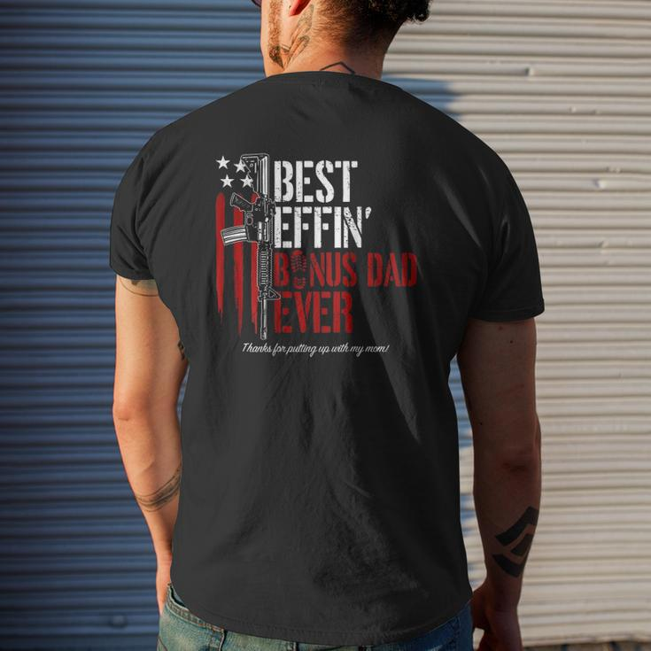 Mens Best Effin’ Bonus Dad Ever Gun Rights American Flag On Back Mens Back Print T-shirt Gifts for Him