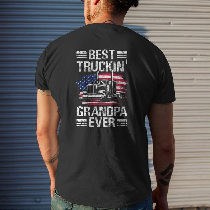 Mens Best Truckin Grandpa Ever Usa Flag Semi Truck Driver Mens Back Print T-shirt Gifts for Him