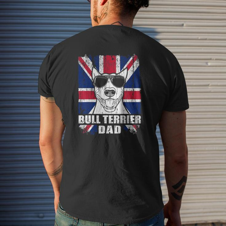 Mens Bull Terrier Dad Cool Uk Flag Vintage Retro Mens Back Print T-shirt Gifts for Him