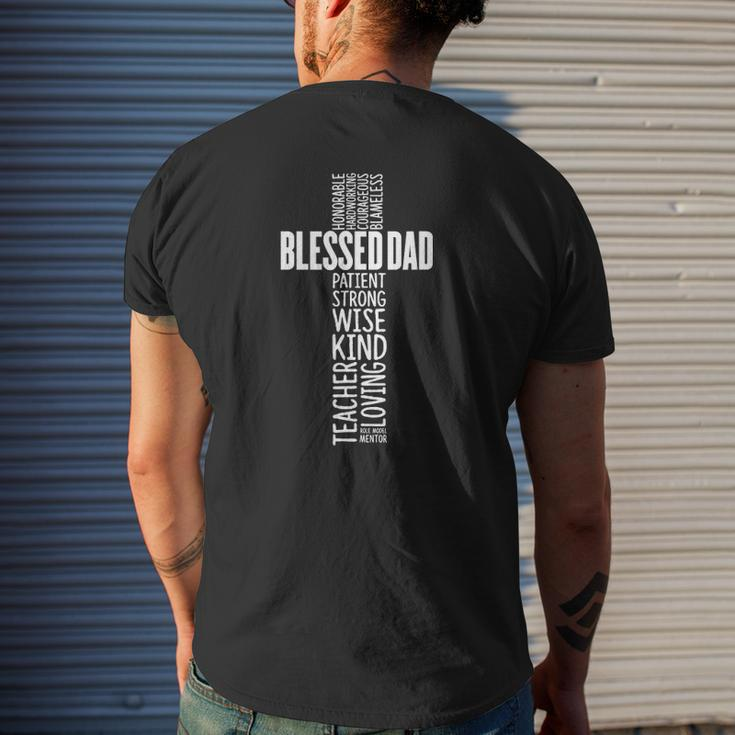 Mens Christian Blessed Dad Cross Father's Day Mens Back Print T-shirt Gifts for Him