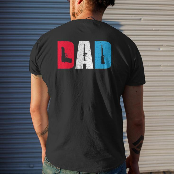 Mens Dad And Guns Collection Red White And Blue Mens Back Print T-shirt Gifts for Him