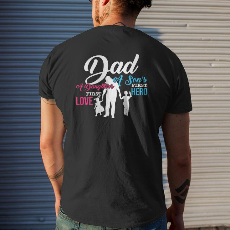 Mens Dad A Son's First Hero A Daughter's First Love Mens Back Print T-shirt Gifts for Him