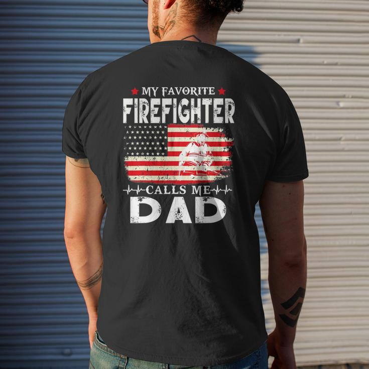Mens My Favorite Firefighter Calls Me Dad Father's Day Mens Back Print T-shirt Gifts for Him