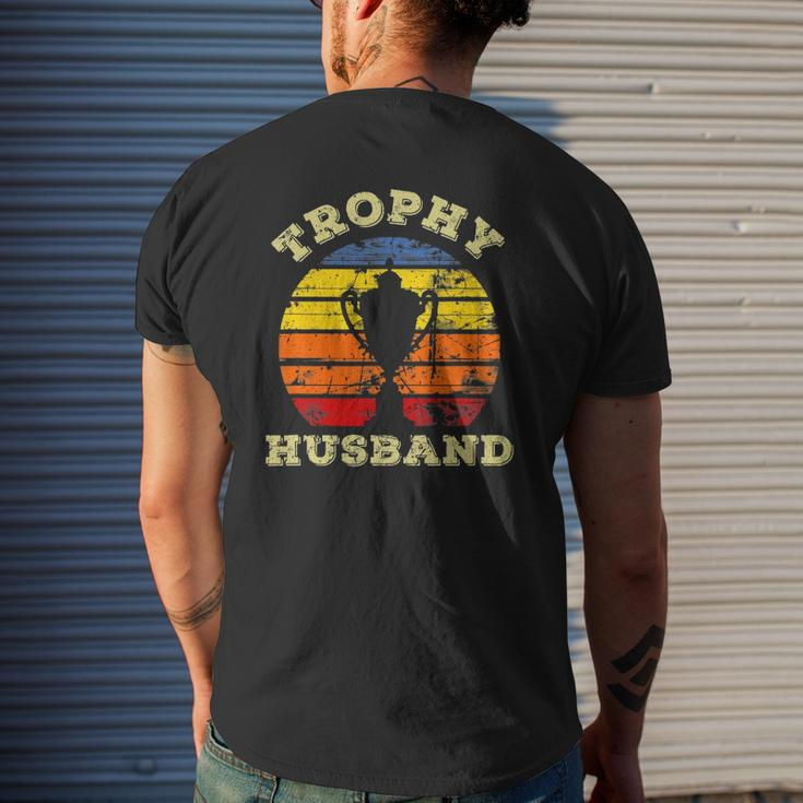 Mens Husband Dad Vintage Retro Sunset Trophy Fathers Day Mens Back Print T-shirt Gifts for Him