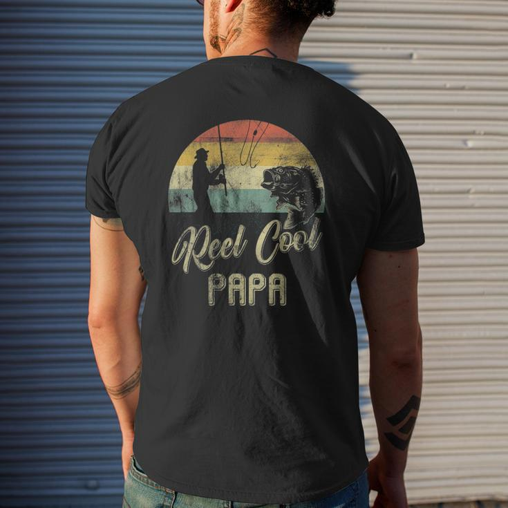 Mens Vintage Reel Cool Papa Fish Fishing Father's Day Mens Back Print T-shirt Gifts for Him