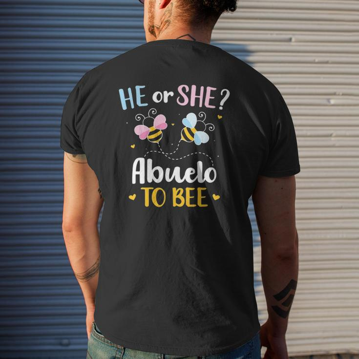 Mens Gender Reveal He Or She Abuelo Matching Family Baby Party Mens Back Print T-shirt Gifts for Him
